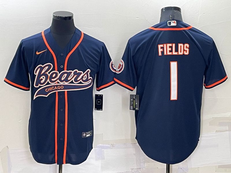 Men Chicago Bears #1 Fields Blue Nike Co branded NFL Jersey